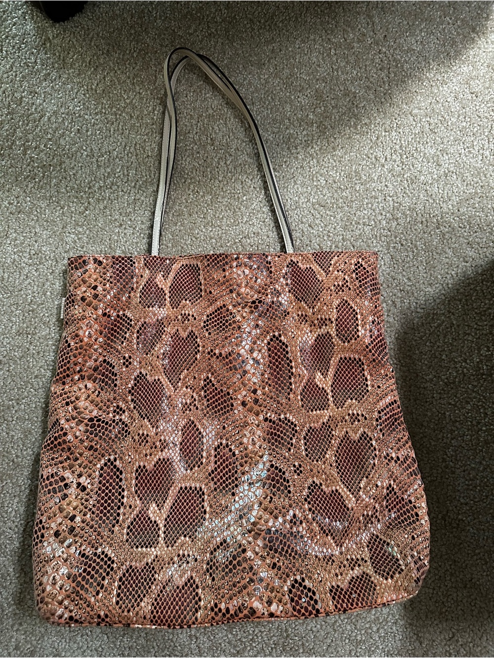 Sorial peach brown vegan leather tote bag w/zippered pouch